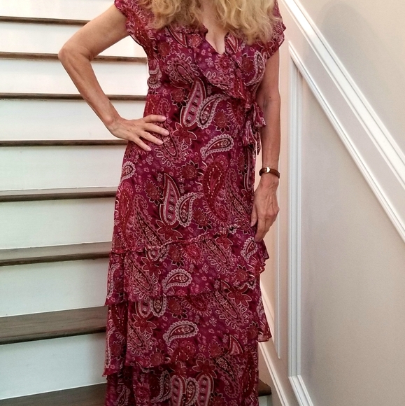 Sundance Red and Pink Silk Paisley Maxi Dress, Size 8 Petite, $35 - Picture 11 of 13